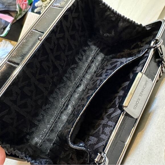 MICHAEL KORS Elsie Calf Hair Box Clutch Removable Crossbody Chain Black - Picture 9 of 11